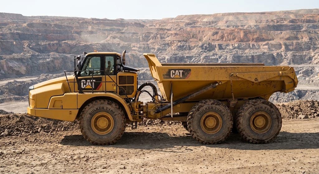 CAT articulated dump truck in an open-pit mine