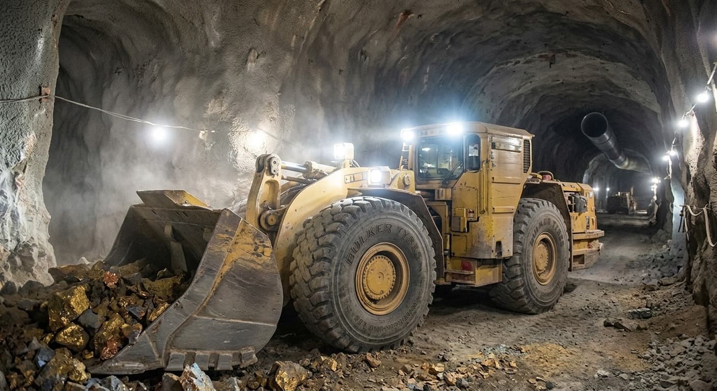 Wheel loader working in an underground mine gallery